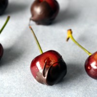 Dip the cherries in the chocolate