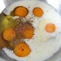Place Eggs, Milk, Salt and Pepper in a bowl