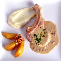 Pork Cutlets in a Blue Cheese Sauce with Honey Glazed Pears and Walnuts Recipe
